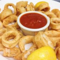 Calamari · Tender golden calamari served with our signature marinara sauce.