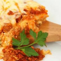 Homemade Lasagna · Homemade with three cheeses, Italian sausage, ground beef topped with marinara and melted ch...