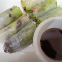Fresh Summer Rollz · Soft rice paper rolls filled with lettuce, mint leaves, vermicelli noodles and your choice o...