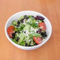 Greek Salad · Lettuce, black olive, bell pepper, red onion, tomatoes, cucumber, feta cheese, balsamic, dre...