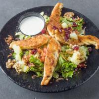Napa Valley Chicken Salad · Grilled chicken tenders, dried cranberries, walnuts, shredded cheese, diced tomatoes pineapp...