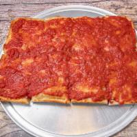 Sicilian Nona Slice Pizza · Square deep dish pizza  olive oil mozzarella, Parmesan cheese, marinara.