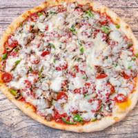Supreme	Pizza · Pepperoni, sausage, mushrooms, green peppers,	onions, and mozzarella cheese.