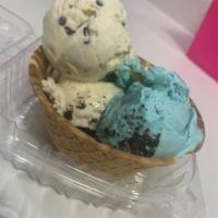 Cookie Monster Ice Cream · Vanilla ice cream with cookie dough bites, chocolate chip cookies, and oreo cookies