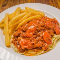 Filipino Spaghetti · Add 2 eggrolls or fries for an additional charge.