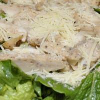 Chicken Caesar Salad · Lettuce, grilled chicken, shaved Parmesan, croutons and Caesar dressing.