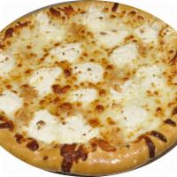 White Cheezy Pizza · No sauce. Ricotta and mozzarella cheese blend and fresh garlic.