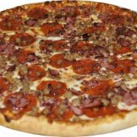 Meat Lover Pizza · Mozzarella cheese, pepperoni, sausage, bacon and ham.