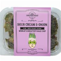 Chicago Kale Chip Co. Sour Cream & Onion Kale Chips · kale*, red onion*, cashews*, shallots*, chives*, apple cider vinegar*, nutritional yeast, e....