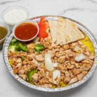 Chicken Platter · Our New York Style Famous Juicy Chicken platter over Basmati Rice or Salad served with pita ...