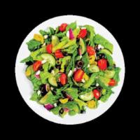 10. Garden Salad · Crisp lettuce, tomatoes, cucumbers, onions, croutons, cheddar Jack cheese, and balsamic vina...
