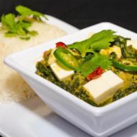 4. Saag Paneer · Indian cheese with fresh spinach. Served with basmati rice.