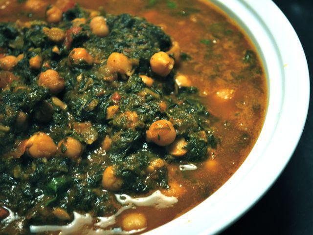 14. Chana Saag · Chickpeas and spinach cooked with spiced flavored sauce. Served with basmati rice.