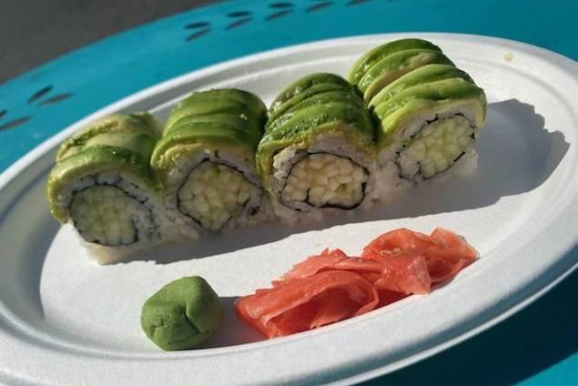 308 main  Roll · Oshinko, cucumber, seaweed salad, topped with avocado