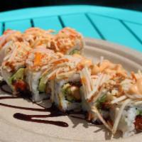 Tiger   Roll · Fried salmon avocad top with spicy kani