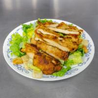 Grilled Chicken Over Tossed Salad · Cooked on a rack over a grill. Salad that has been tossed with dressing.