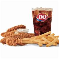 Chicken Strip Basket with Drink · A DQ® signature, 100% all-tenderloin white meat chicken strips are served with crispy fries,...