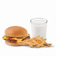 Cheeseburger Kids' Meal · One 100% beef patty, topped with melted cheese served on a warm toasted bun.