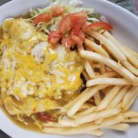 Tortilla Burger · A 1/3 Lb beef pattie wrapped in a flour tortilla smothered with red or green chile, topped w...