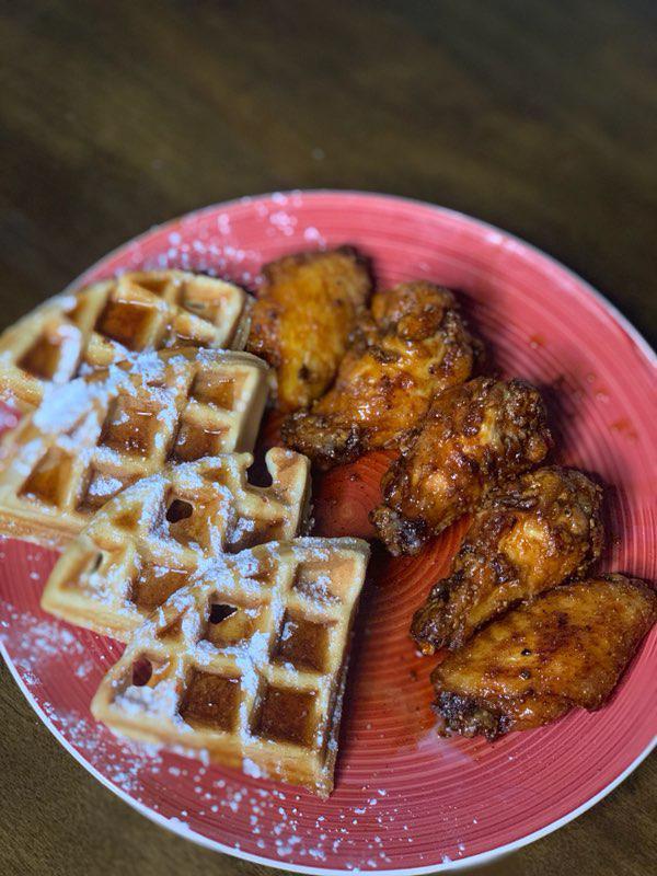 Original Waffle and Chicken Platter · Waffle comes with powdered sugar and maple syrup.