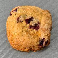 Blueberry Scone · A sugar-crusted lemon and blueberry scone.