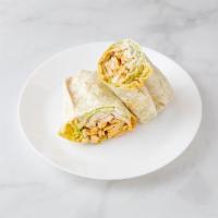Buffalo Chicken Wrap · Spicy Buffalo chicken strips with lettuce and chunky blue cheese. Served in your choice of w...