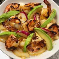 Grilled Shrimp Salad · Grilled Shrimp/Radish/tomatoes/cucumber/avocado.