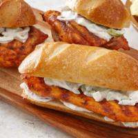 Grilled BBQ Chicken Sandwich · Includes lettuce, tomato, cheese, mayonnaise or mustard.
