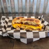 Vegan Breakfast Sandwich · Made Daily Vegan Biscuits with JUST EGGS, vegan cheddar cheese, and a plant-based vegan saus...