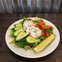 Lemon Basil Chicken Salad · House-made chicken salad with mixed greens and sliced tomato or have it as a salad on a bed ...