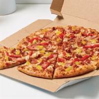 Honolulu Hawaiian Pizza · Sliced Ham,Smoked Bacon,Pineapple, Roasted red peppers, Provolone and cheese made with 100% ...
