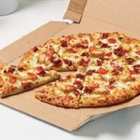 Cali Chicken Bacon Ranch Pizza · Grilled Chicken breast,Ranch,Smoked bacon, Diced Tomatoes, provolone and cheese made with 10...