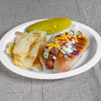 Hot Dog · (1)  100% All Beef Hot Dog on a perfectly grill top sliced bun. Your choice of condements an...