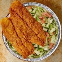 2 pc whiting fish salad · Crispy fish over salad