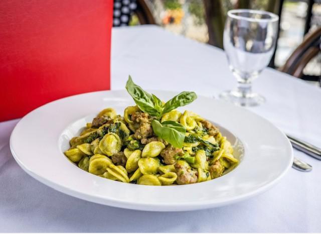 Orecchiette Barese · Ear shaped pasta, sweet sausage, broccoli rabe, garlic, evoo