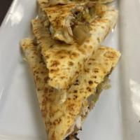 Chicken Quesadilla  · Chicken, peppers, onions, jack cheese, and sour cream.