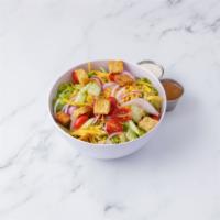 House Salad ·  romaine , tomato, cucumber, red onion, cheddar cheese, and homemade croutons.