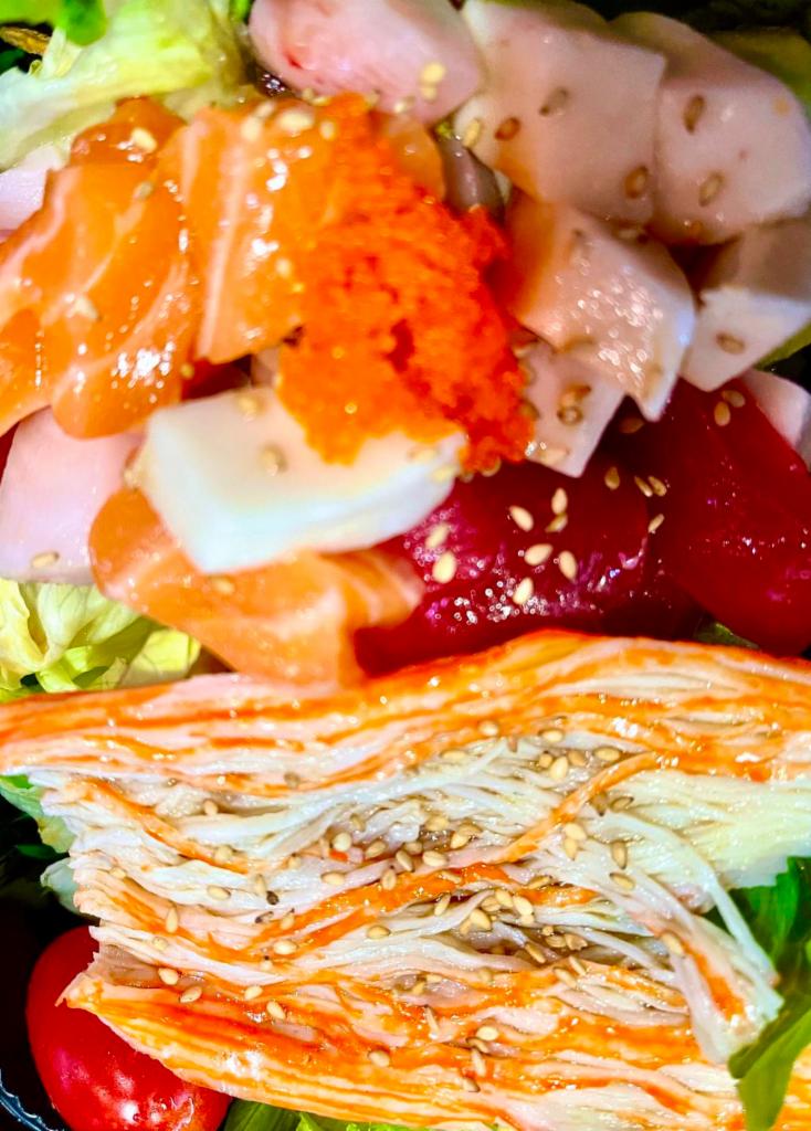 Sashimi Salad · Mixed sashimi, garden green salad and kani with chef's special sauce.