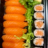 Salmon Lover  · 9 pieces of salmon sushi and 1 salmon roll.