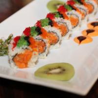 UN Roll · Spicy tuna, spicy yellowtail and spicy salmon roll topped with four different caviar.