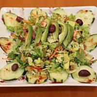 Anstuna Salad · Lettuce, tomato, cucumber, avocados, carrots dressed with olive oil, lemon and somak.