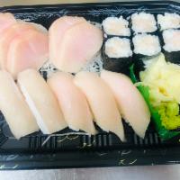 Yellowtail Lover · 5 pieces Sushi, 5 pieces Sashimi and 1 Yellowtail roll.