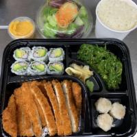 6. Chicken Katsu Dinner Bento Box · Served w. Rice, 3 Pcs Shrimp Shumai, 1 California Roll, and Soup or Salad.