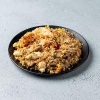 Springs Fried Rice · Stir-fried rice blended with eggs, savory soy sauce, bean sprouts, onions and scallions.