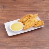 Chicken Tenders · 4 pieces. Breaded or battered crispy chicken. Served with honey mustard or BBQ.