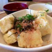 Agetasu Tofu · Tofu lightly breaded, with ponzu sauce.