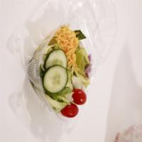 Garden Salad · Lettuce, tomato, cucumber, red onion, cheddar cheese and dressing