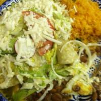 Mexican Enchilada · Choice of sauce and meat, served with rice and beans.