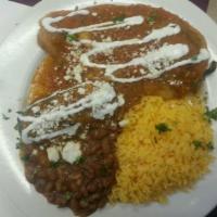 Chiles Rellenos Dinner Platter · Stuffed poblano peppers filled with fresh cheese covered with mild red sauce. Served with 3 ...