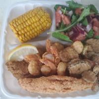 Cajun Fried Fish · 2-Fish Filets covered with our special Cajun mix (a little bite but not spicy), 8-Fried Shri...